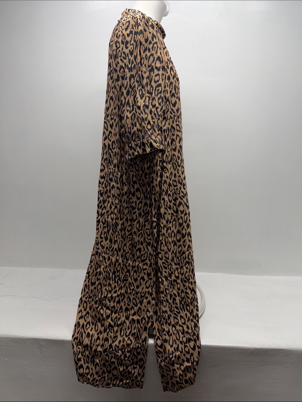 Anthropologie MacKenzie Dress Animal Print Leopard Midi Short Sleeve Brown Large - Picture 3 of 10